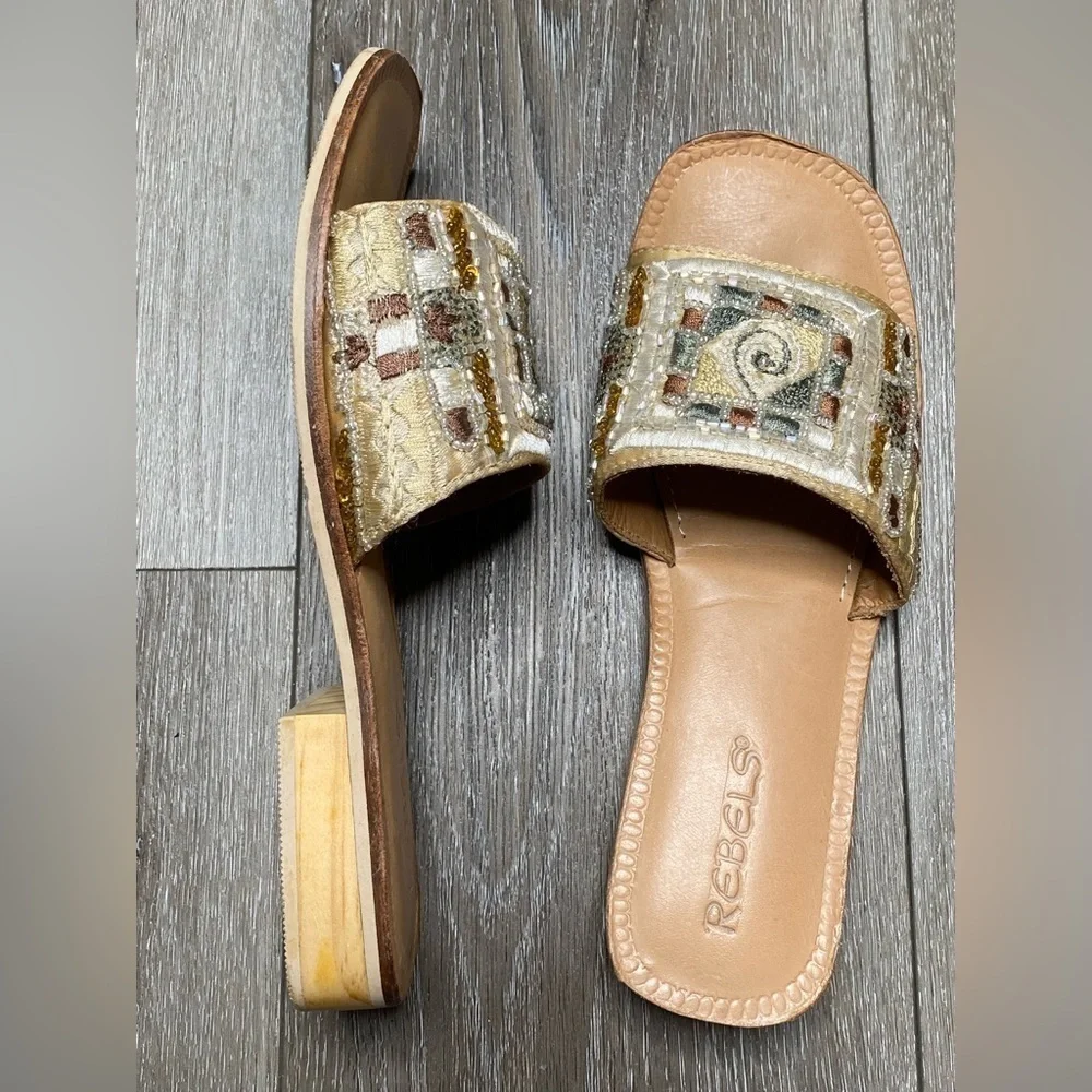 Rebels Block Sandal Multicolor Beaded Slip On Size 9 - Picture 11 of 15